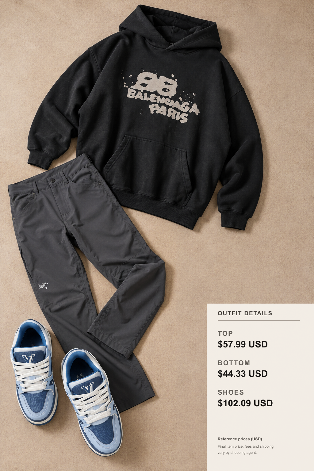 Rhude Hoodie: 3 Fall-Winter Outfit Ideas outfit 2 editorial flat lay for fashionreps